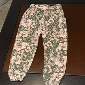 Agua Bendita Floral Jogger Pants - Green and Light Pink